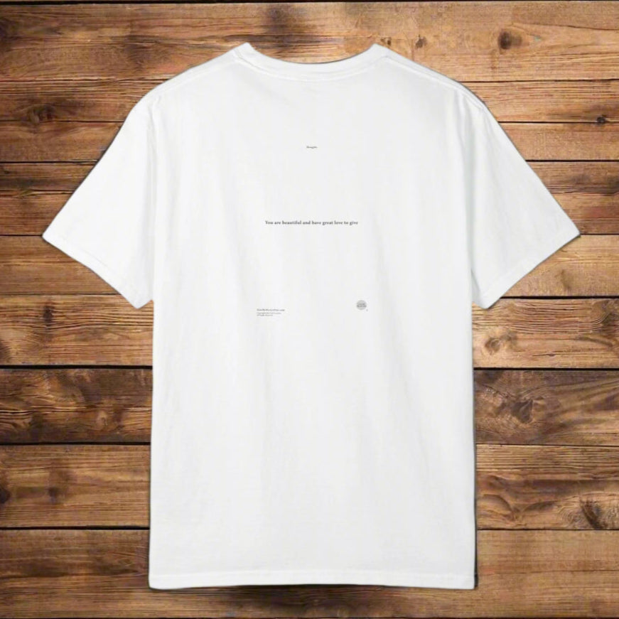 THOUGHTS Book Cover With "You are beautiful and have great love to give" Page 3, Unisex T-shirt, multiple colors