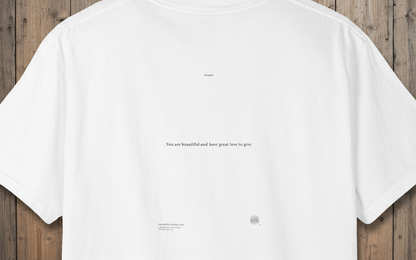 THOUGHTS Book Cover With "You are beautiful and have great love to give" Page 3,  Unisex T-shirt, multiple colors
