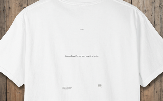 THOUGHTS Book Cover With "You are beautiful and have great love to give" Page 3,  Unisex T-shirt, multiple colors